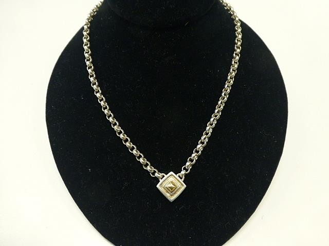 BAYANIHAN Sterling silver 925 & 18K Gold Square Pendant Necklace 17″ Vintage