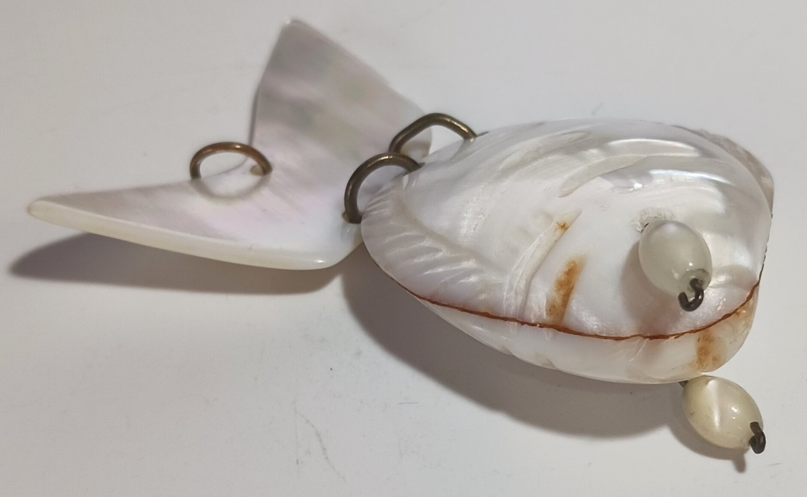 Vintage Large Articulated Fish Pendant Made of Carved Shells & Wire