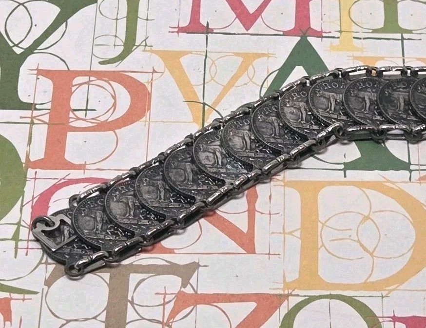 Vtg Roma Italian Coin Souvenir Bracelet Mid Century RomulusRemus St Peters Italy