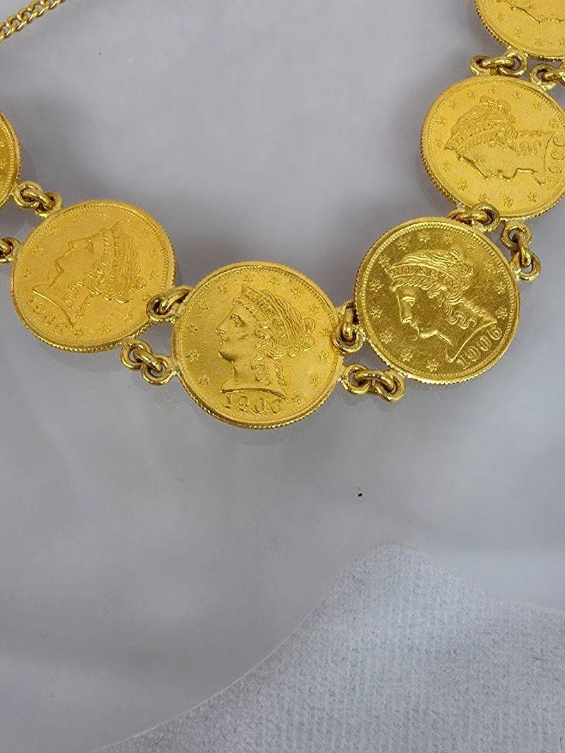 7 Coin 1906 Liberty Head Quarter Eagle 22k 2.50 Dollar Gold Chain Link Bracelet