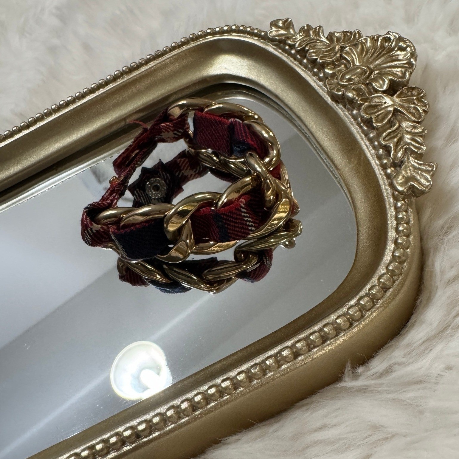 Gold Chain Plaid Bracelet Statement Preppy Vintage Aesthetic Chunky