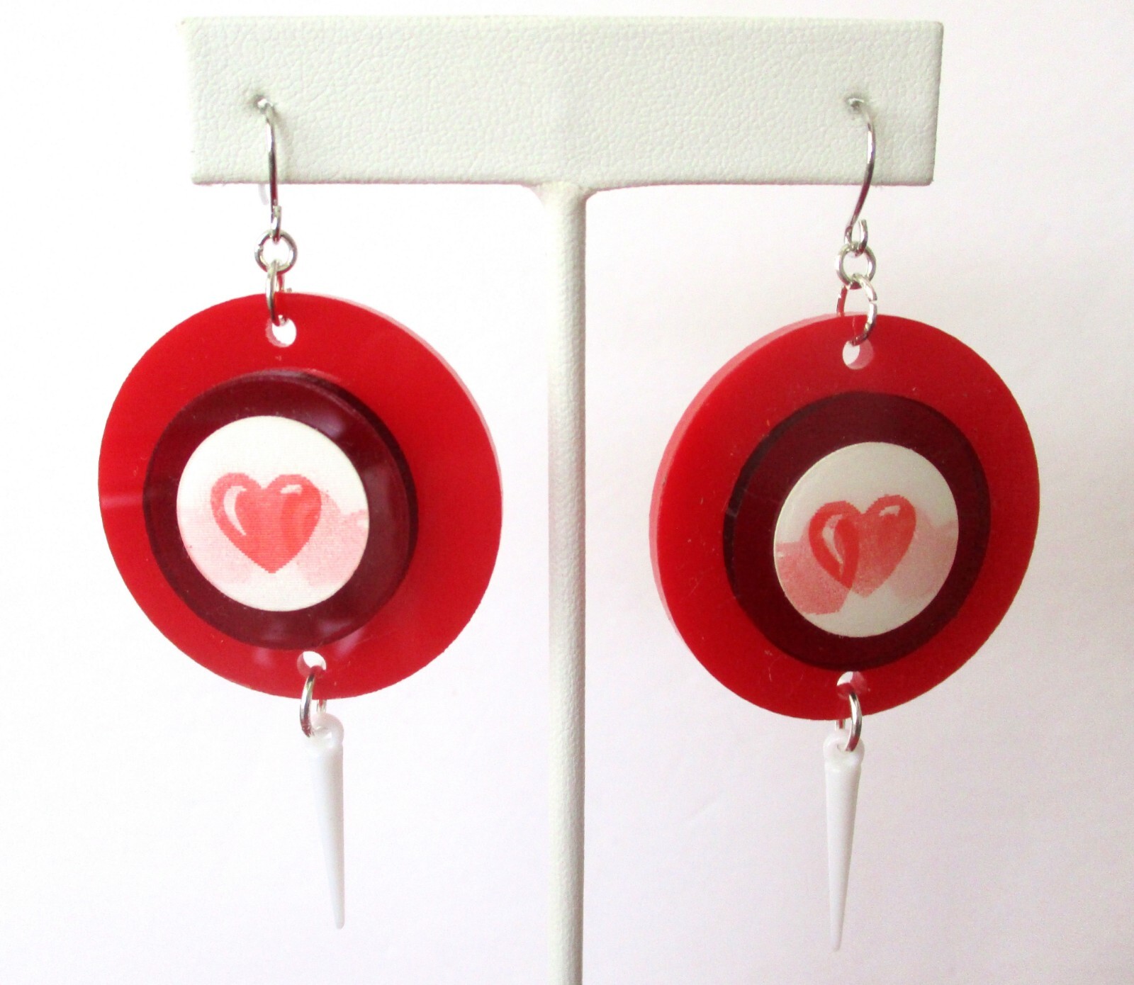 Pair of Vintage Lucite & Plastic “Winkie” Heart Earrings/Valentine/Boho/