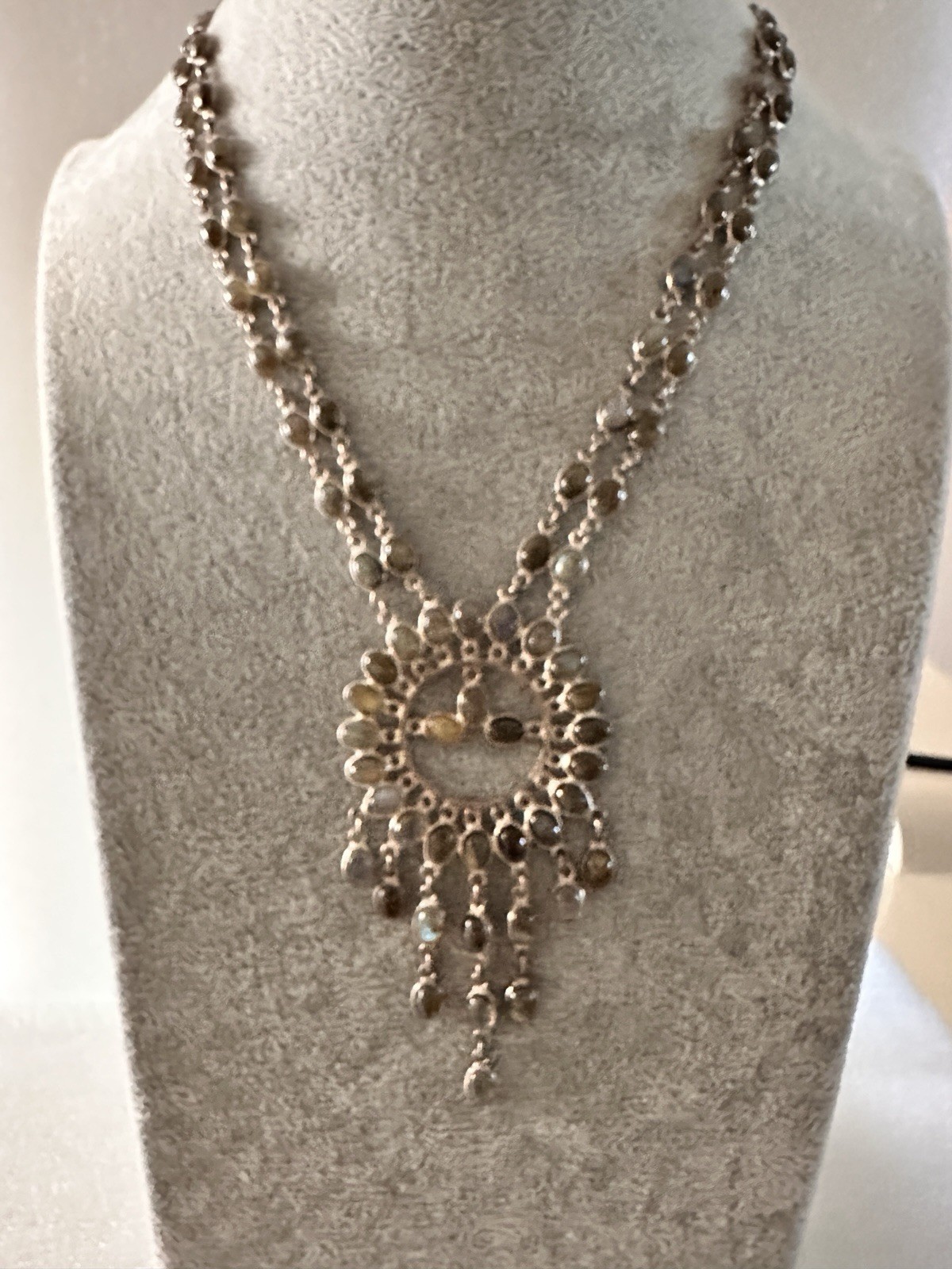 Vintage Sterling SilverDangling Gemstone Necklace 33.60 Gr.