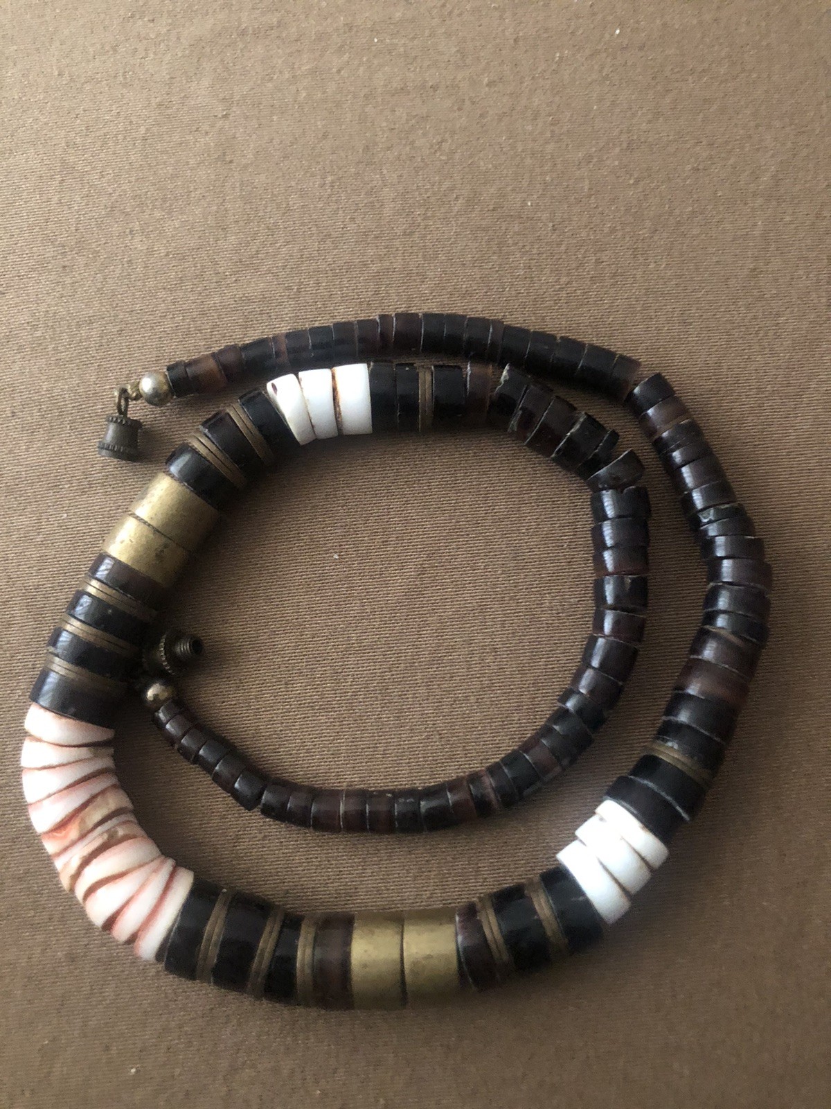 Heishi Necklace w Shell & Horn Graduated & Bronze Accent Beads 18”