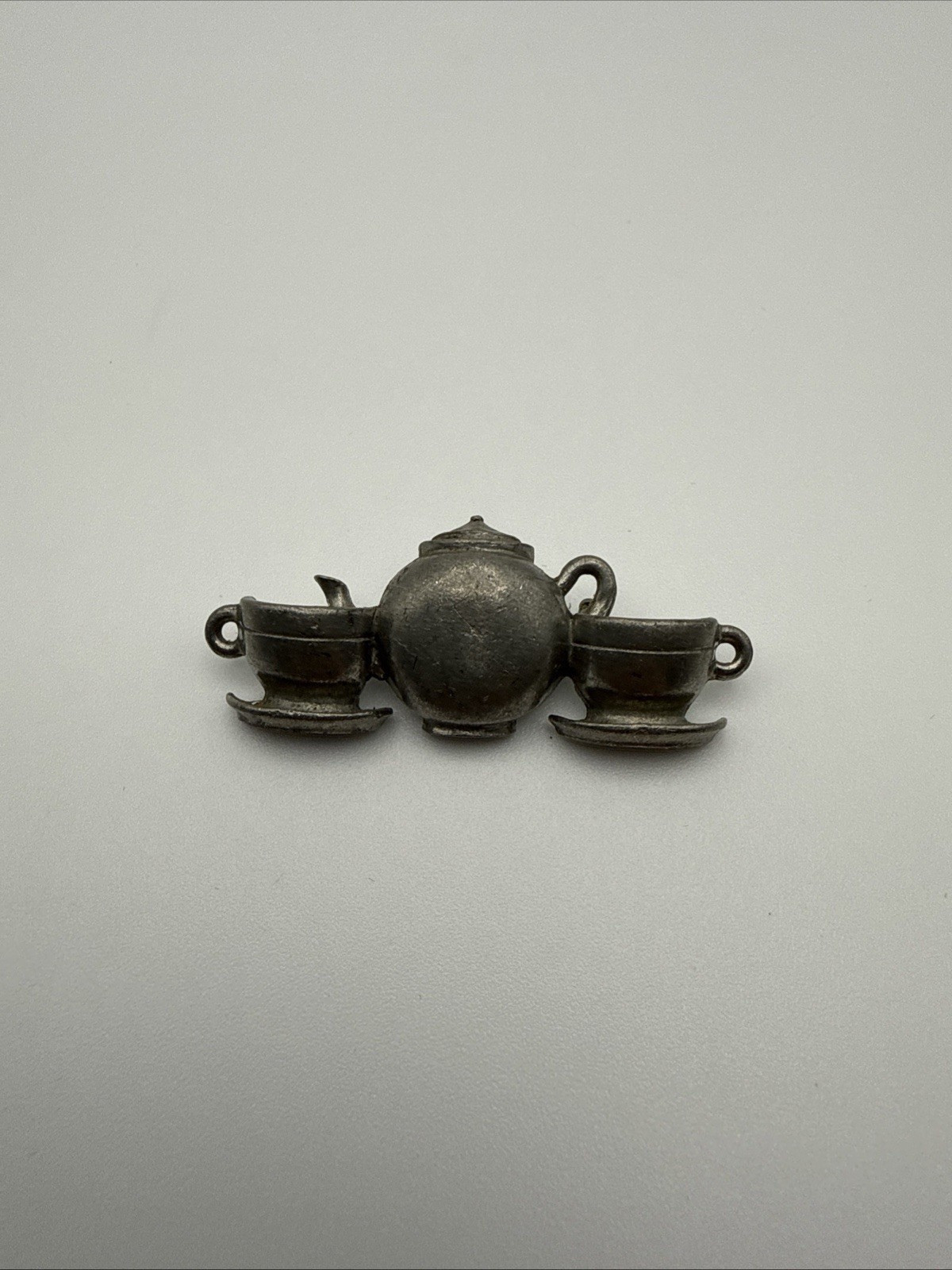 Vintage Jim Clift Tea Time Brooch Pin Teapots & Teacups Pewter 2.2 Inches