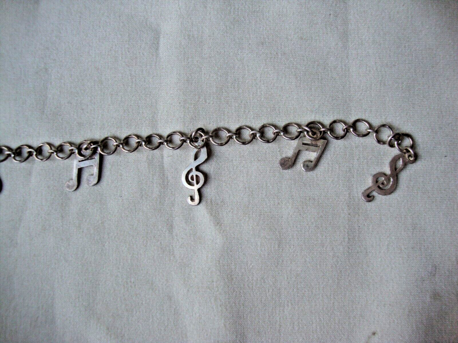 VINTAGE MUSIC CLEFT & 16TH NOTES 7″ STERLING SILVER STAMP 925 LEX CHARM BRACELET