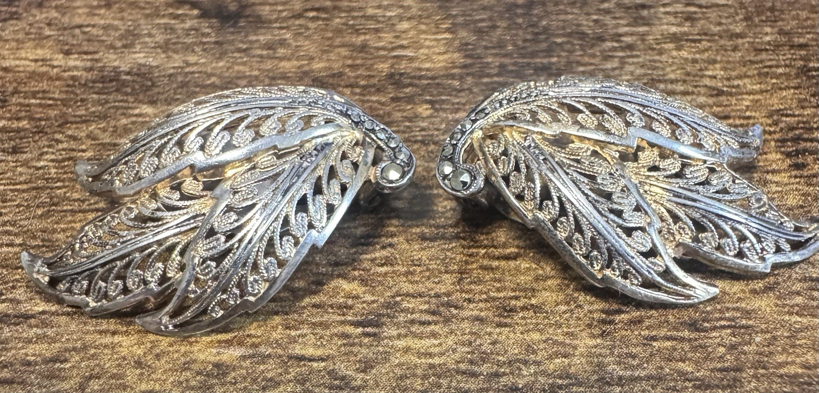 Sterling w/Gold Wash & Marcasite Clip On Earrings – Vintage Alice Caviness