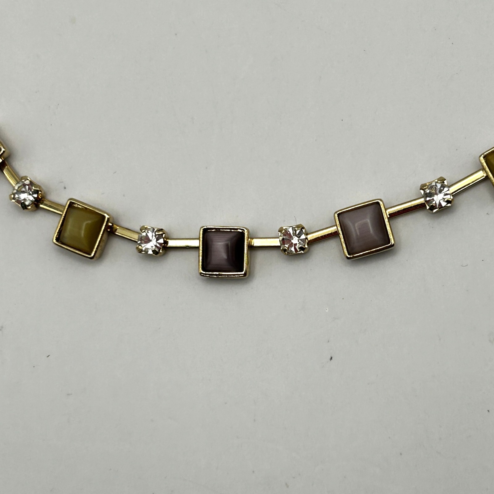 Vintage Marvella Square Glass Rhinestone Necklace with Original Tags