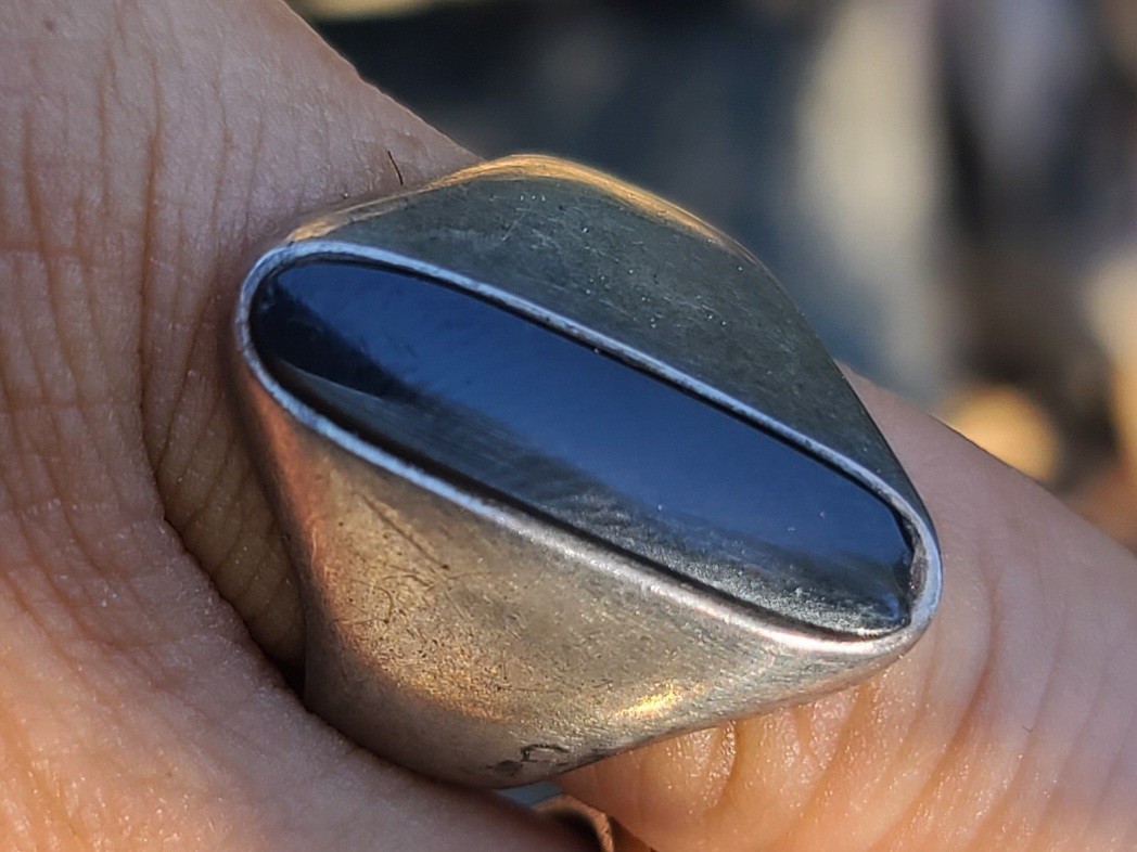 Vtg Sterling 925 Solid Silver Black Onyx Modernist Taxco MEX Ring 8.25sz Signed