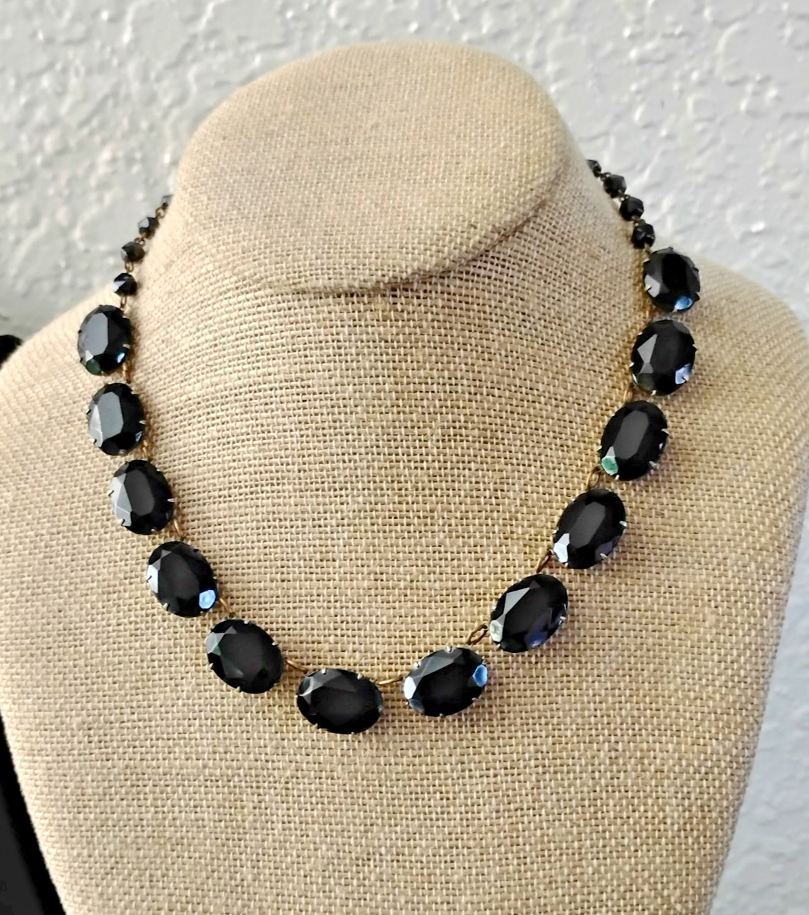 Art Deco Era Bohemian Black Glass Necklace Adjustable 14-18 Inches Beads 5/8 In