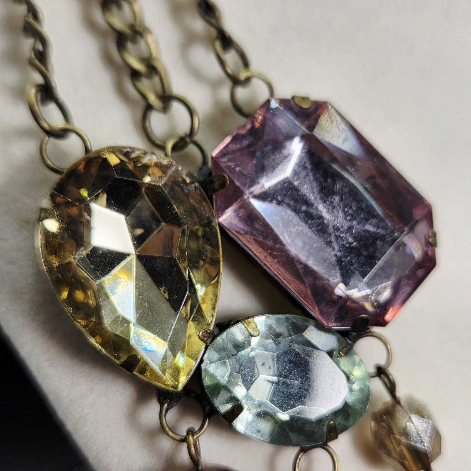 Fabulous Vintage Faceted Lucite Multistrand Statement Necklace Pastel Large Gems