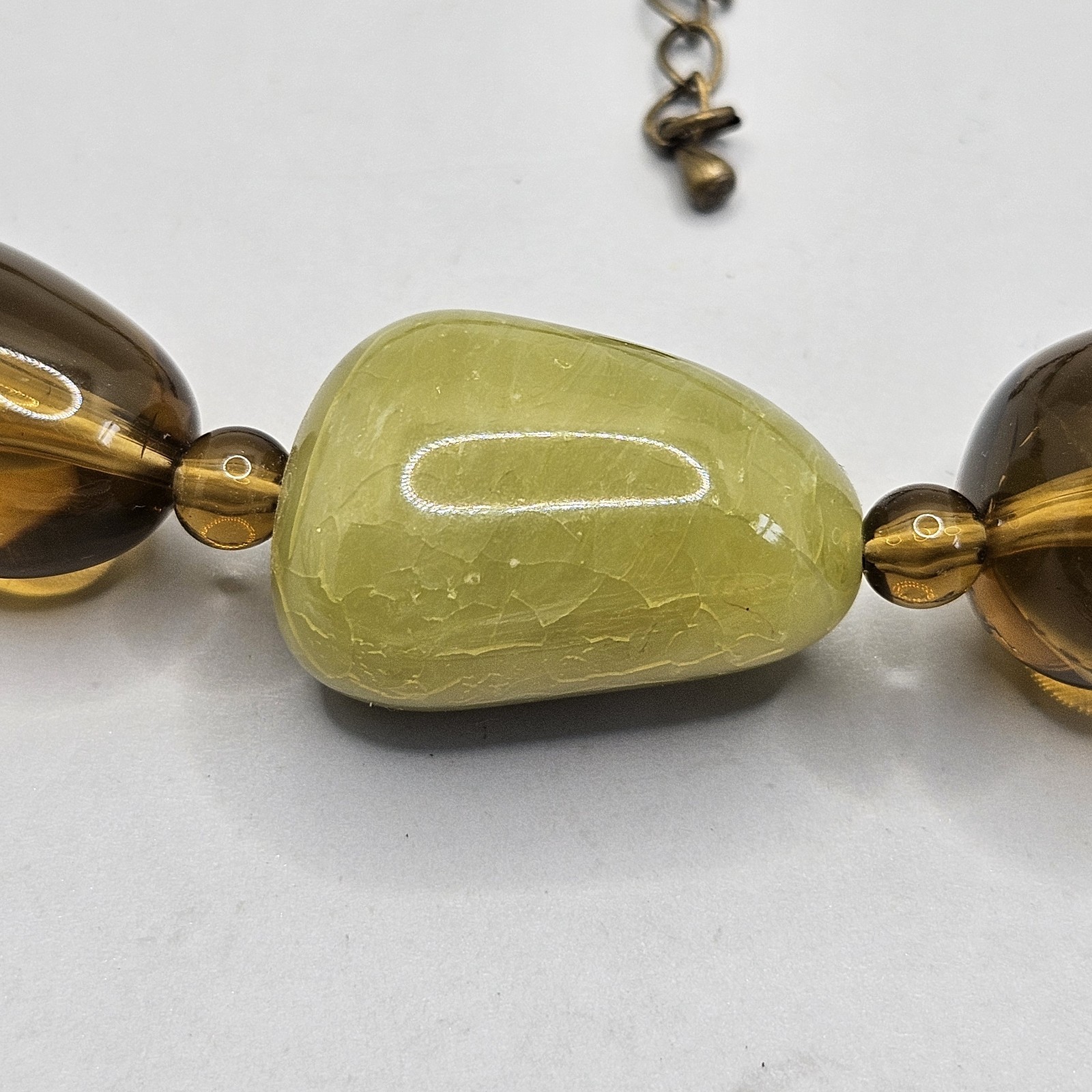 Lucite Links Chain Necklace Root Beer Glass Stone Acrylic Beaded Chunky Jewelry