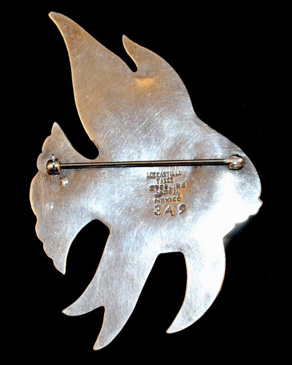 CIRCA 1950 LOS CASTILLO TAXCO MEXICO STERLING BROOCH ANGEL FISH 349 RARE