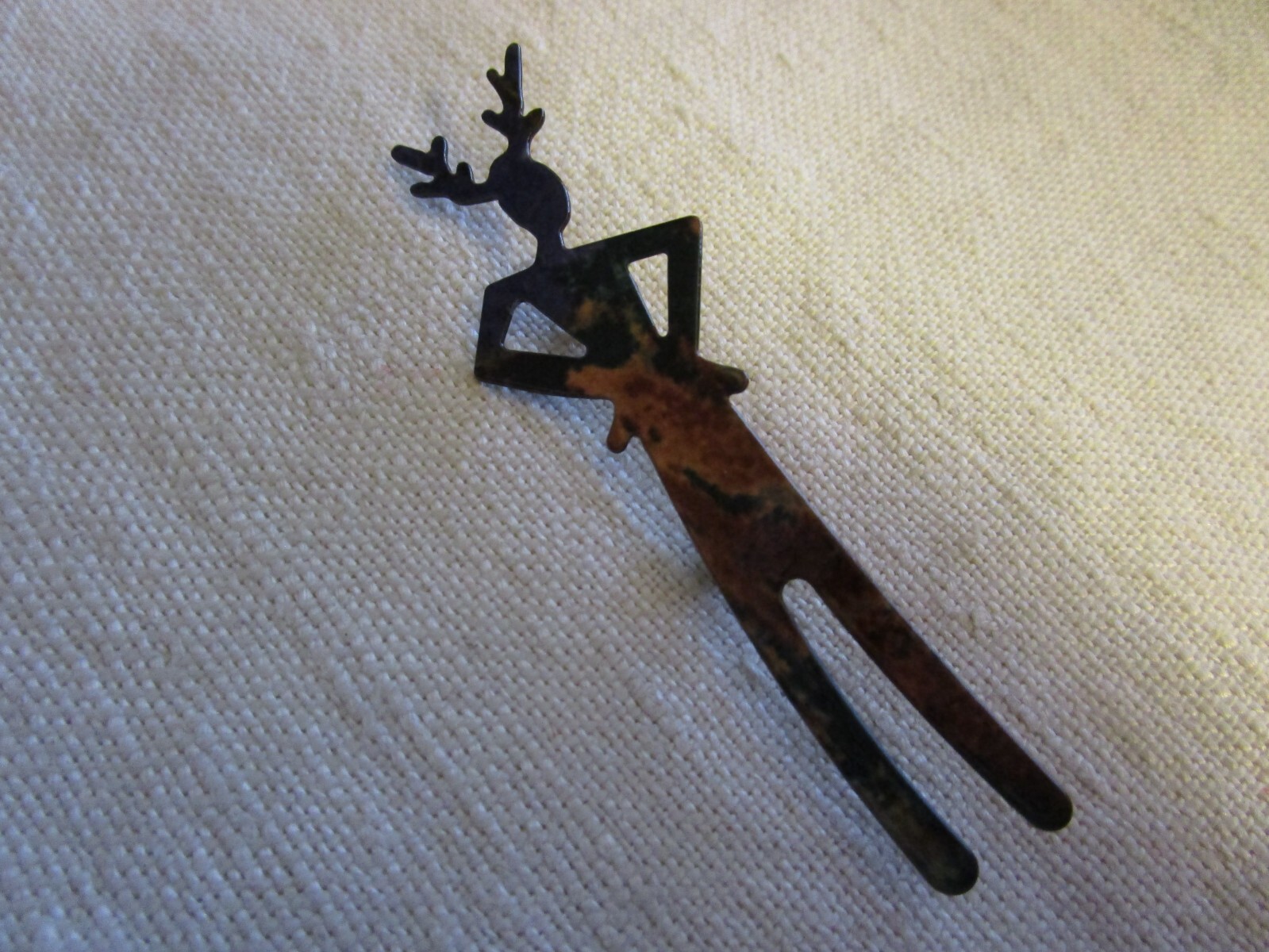 Enamel on metal, tall skinny person with antlers brooch, OOAK FE25-8