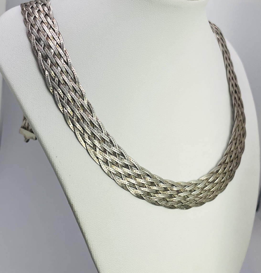 SU Italian Woven Mesh Link Sterling Silver Choker Chain 17.5in (23.75g)