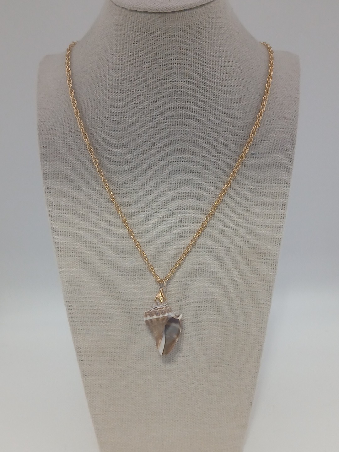 Summer Fun vintage gold tone chain natural sea shell pendant necklace