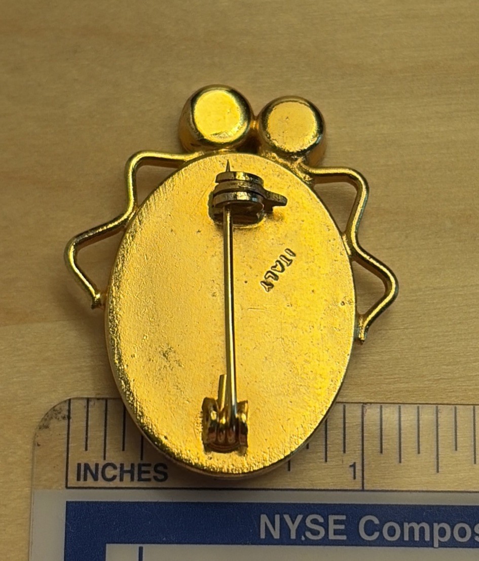 VTG Micro Mosaic Pin Brooch ~ ITALY Gold Tone ~ Bug Insect Ladybug Beetle Scarab