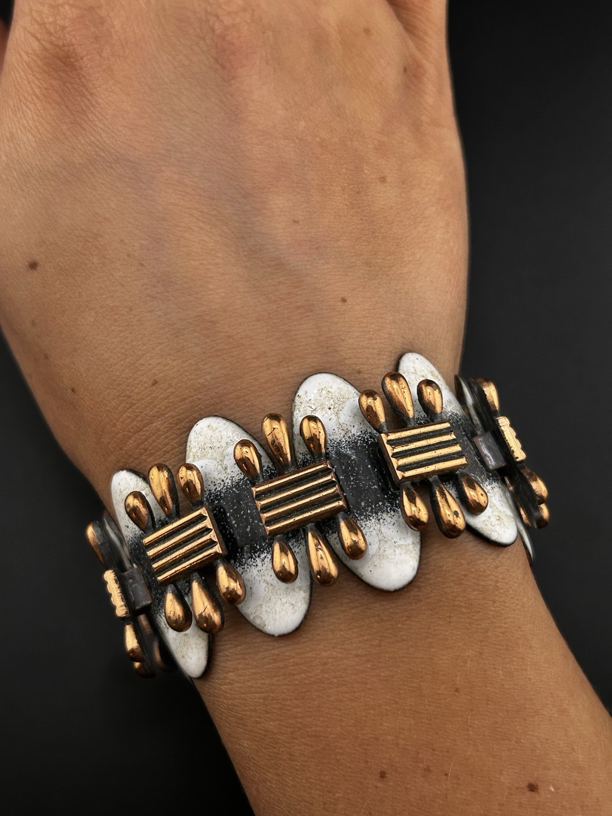 Vintage Matisse Renoir White Black Enamel Bracelet