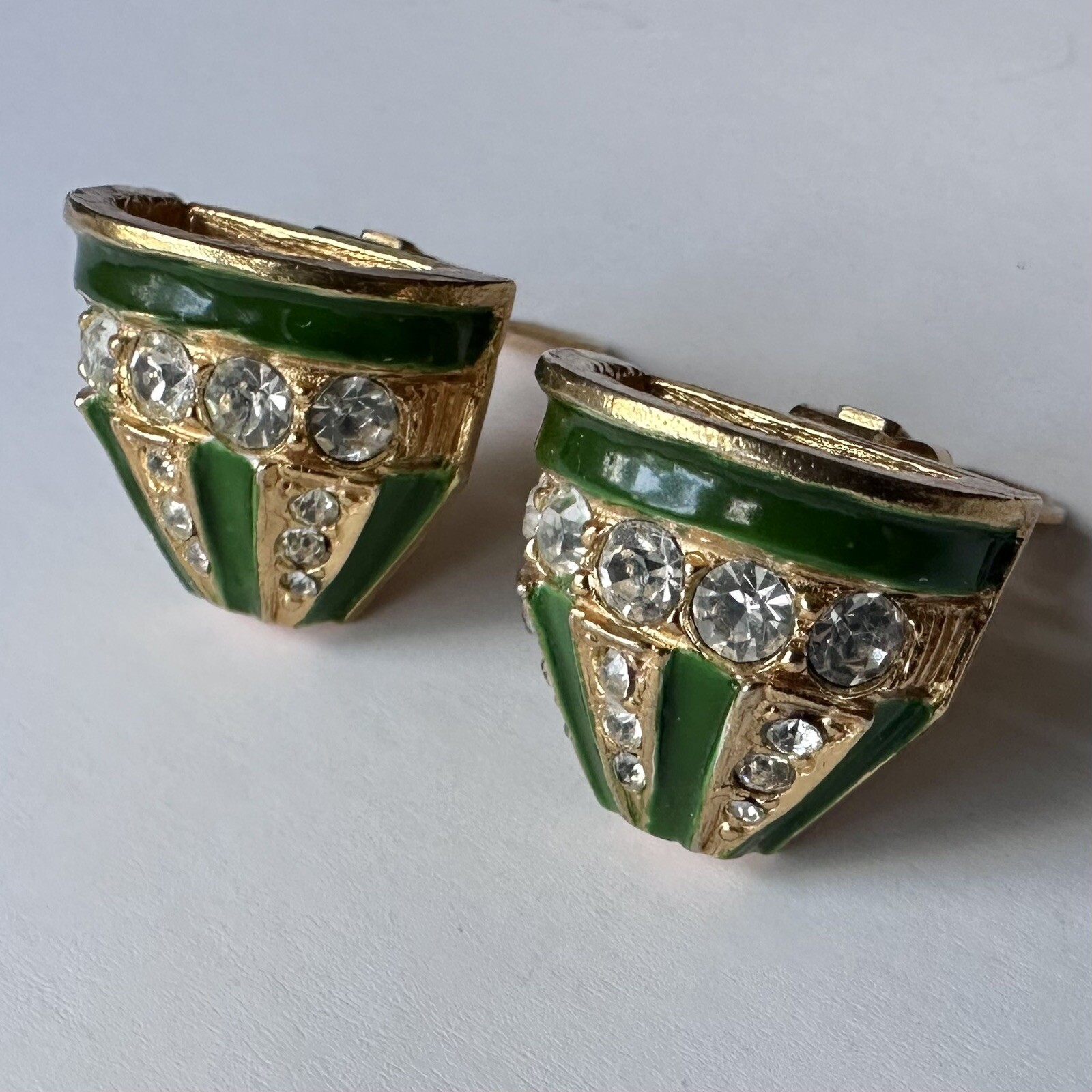 Vintage 1960s Kenneth Jay Lane Signed K.J.L. Gilt Enamel Rhinestone Earrings