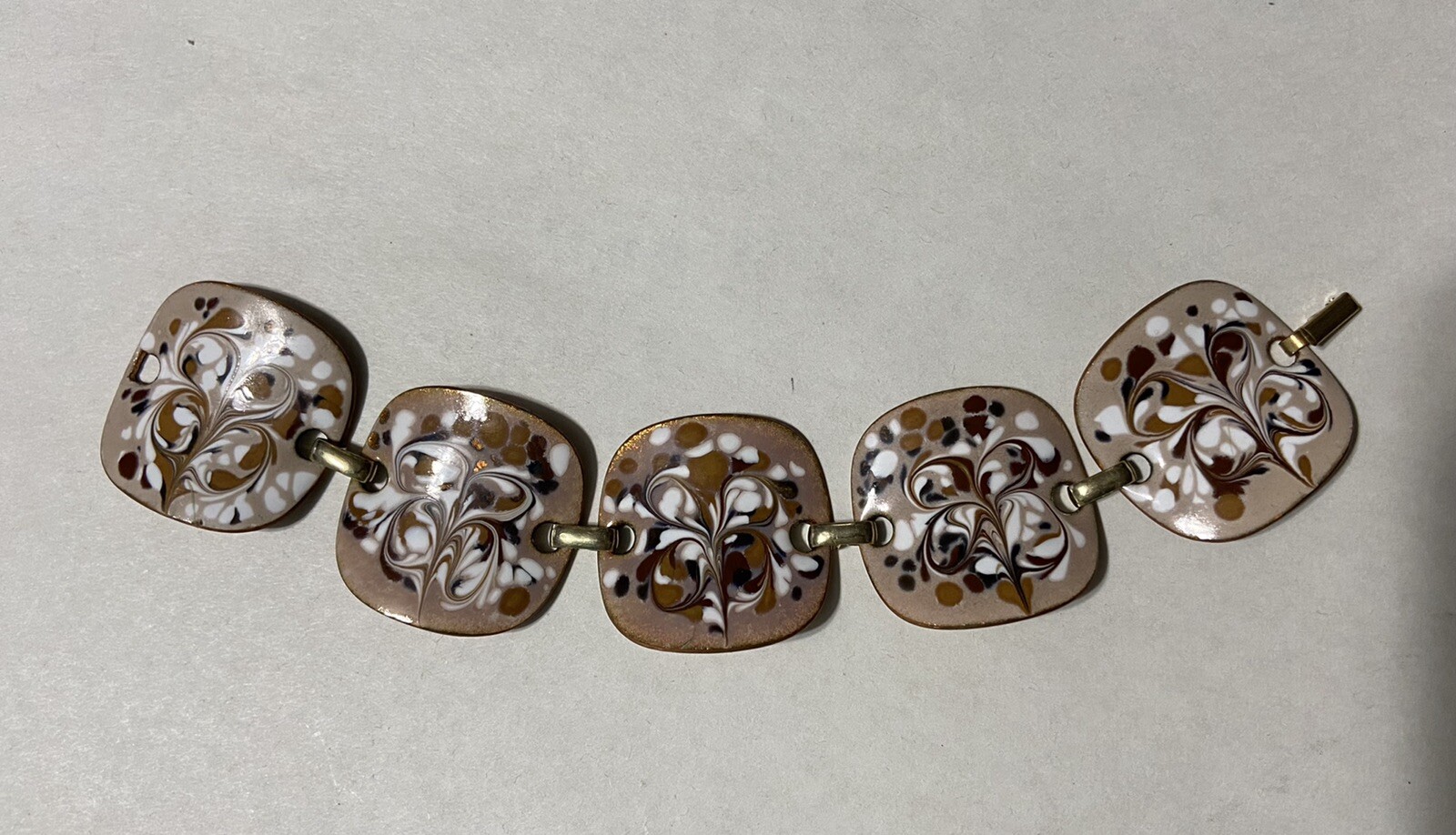 VINTAGE MCM- ENAMEL ON COPPER BRACELET- BROWN & WHITE- SIGNED INGA