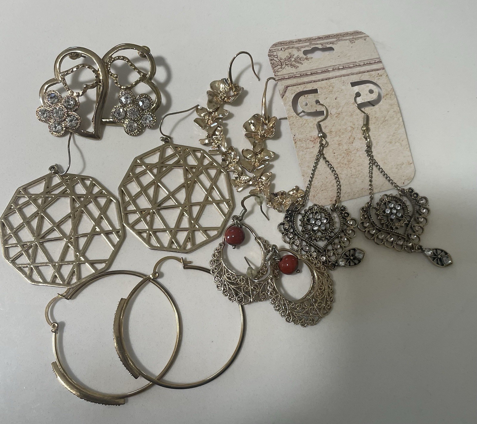 Vintage Costume Jewelry Earrings Lot (9 Pairs) Boho Fairy Dangle Hoops Retro