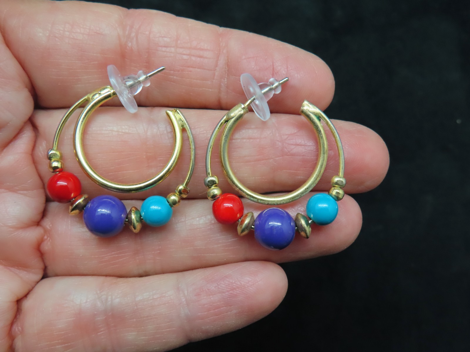 Vintage 1980’s Gold Tone Colorful Ball Hoop Pierced Earrings