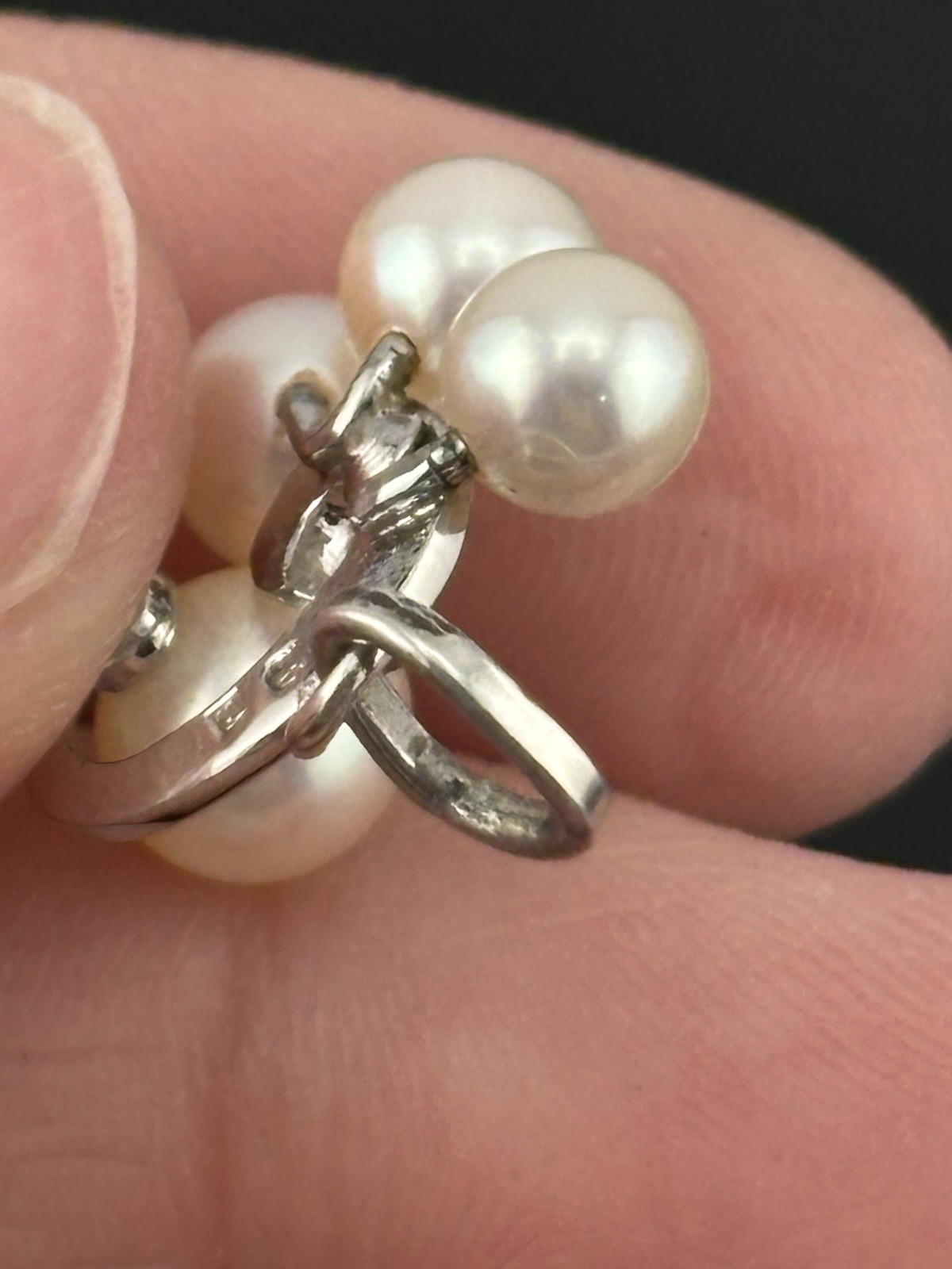 Vintage Sterling Silver Mikimoto Akoya Pearl Pendant 4 Pearls Swirl Charm .75″