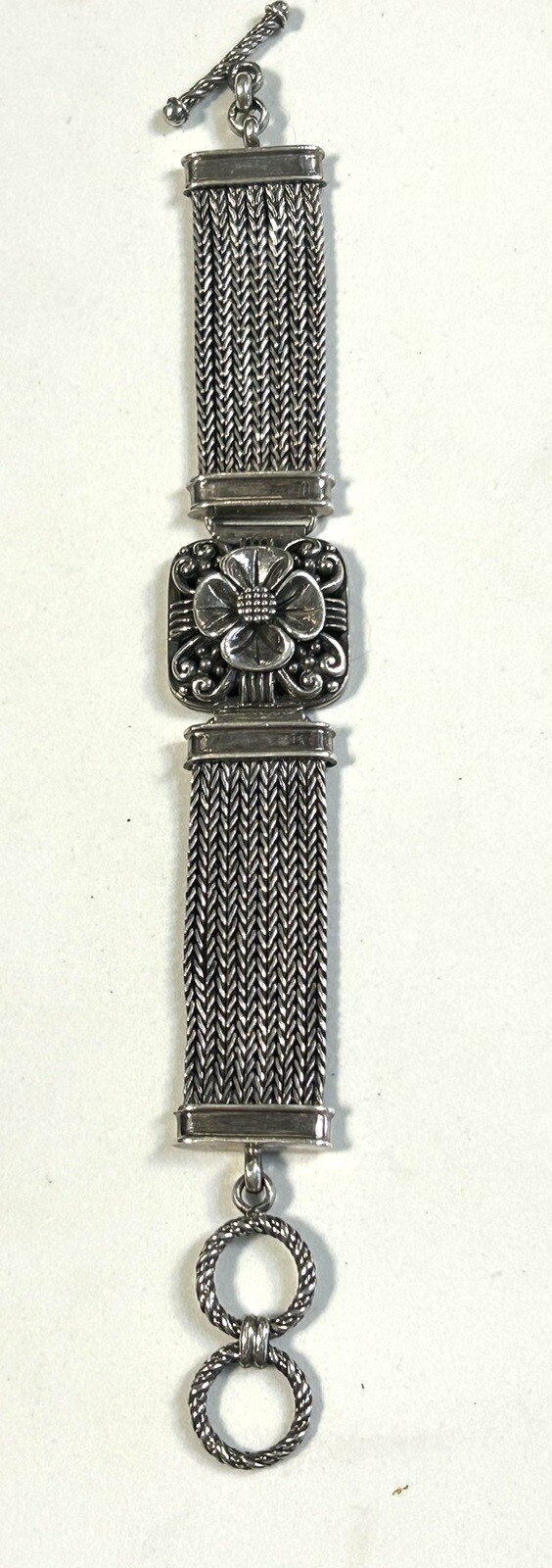 Vintage Floral .925 Sterling Silver Multi Strand Wheat Chain Bracelet