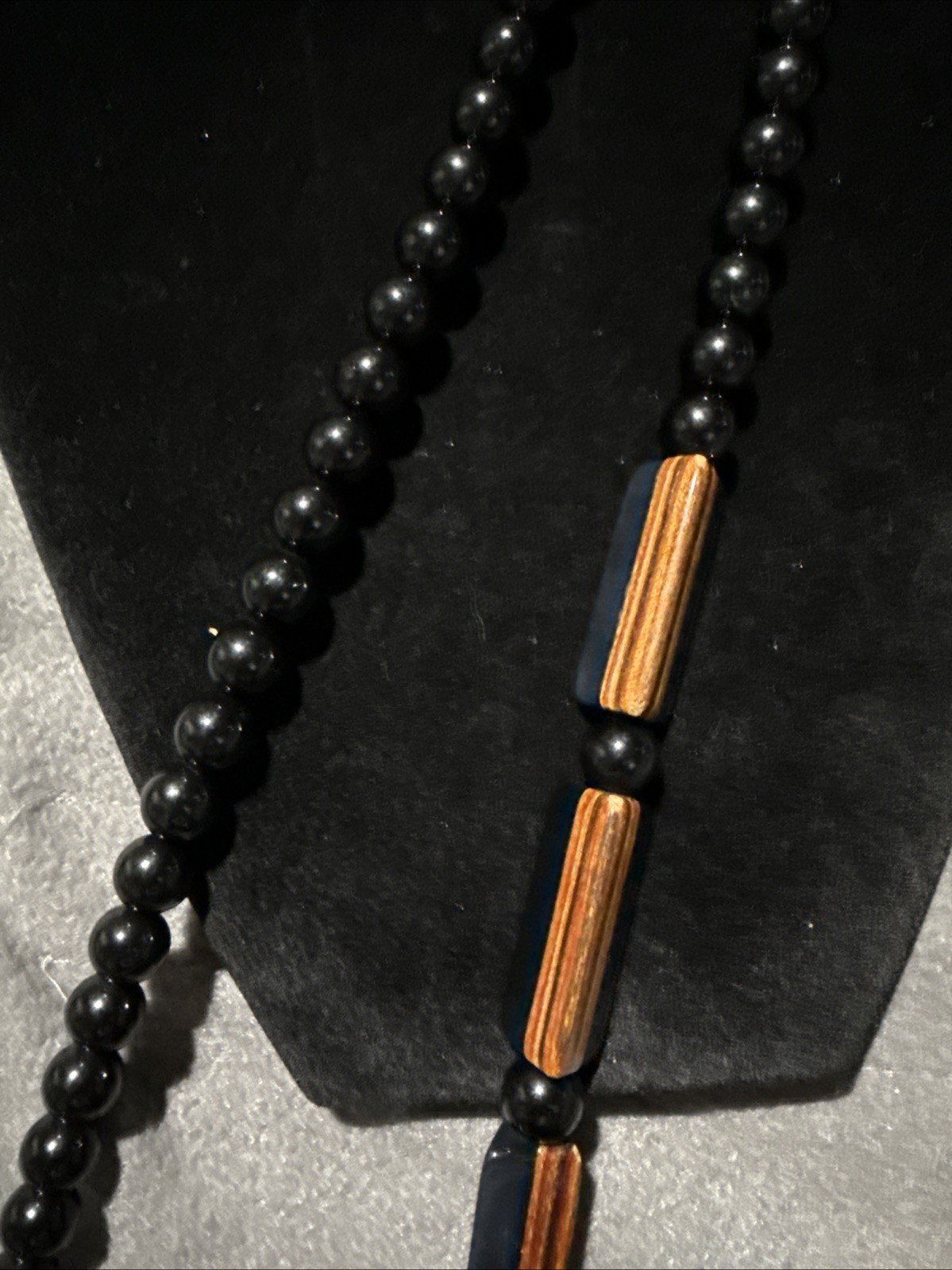 Vintage Lucite and Wood Statement Beaded Necklace 34” (lot #75)