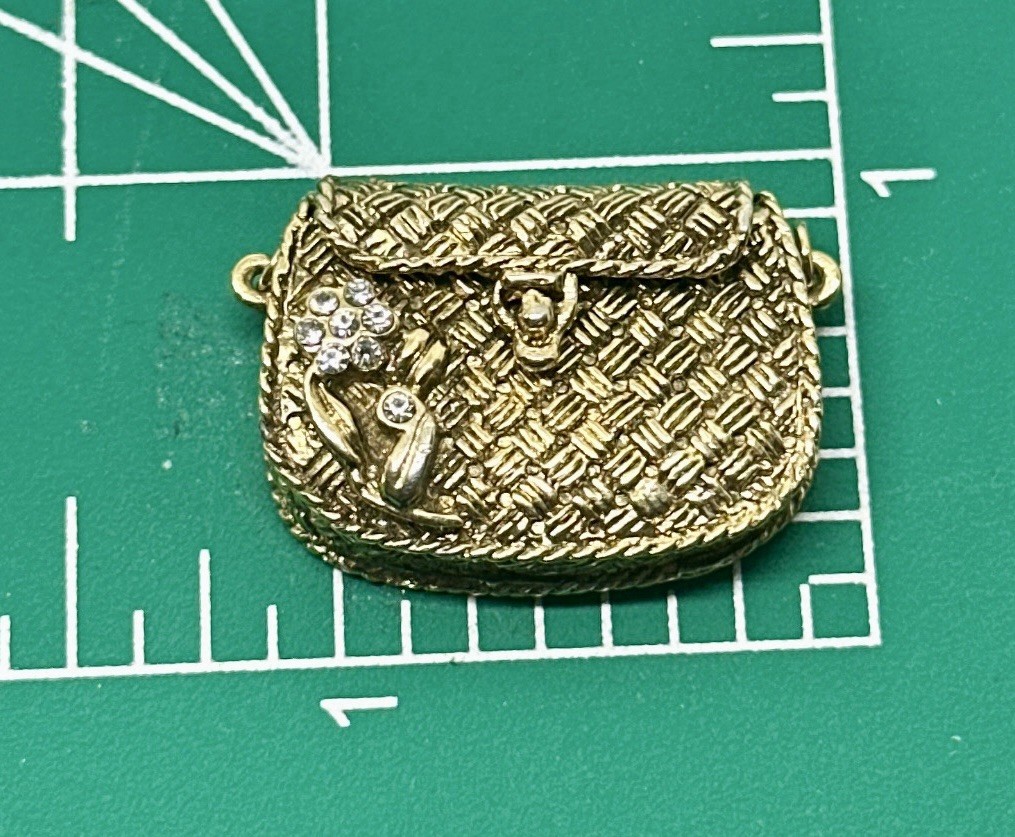 Vintage Gold Toned Flower Rhinestones 1928 Brand Metal Purse Pendant Only