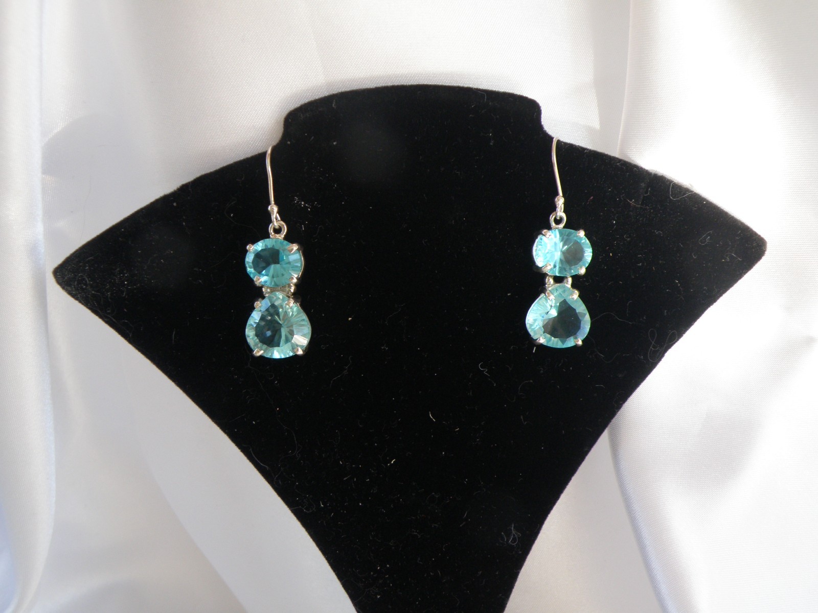 Vintage Sterling Silver 925 Heated Paraiba Blue Apatite Drop Dangle Earrings