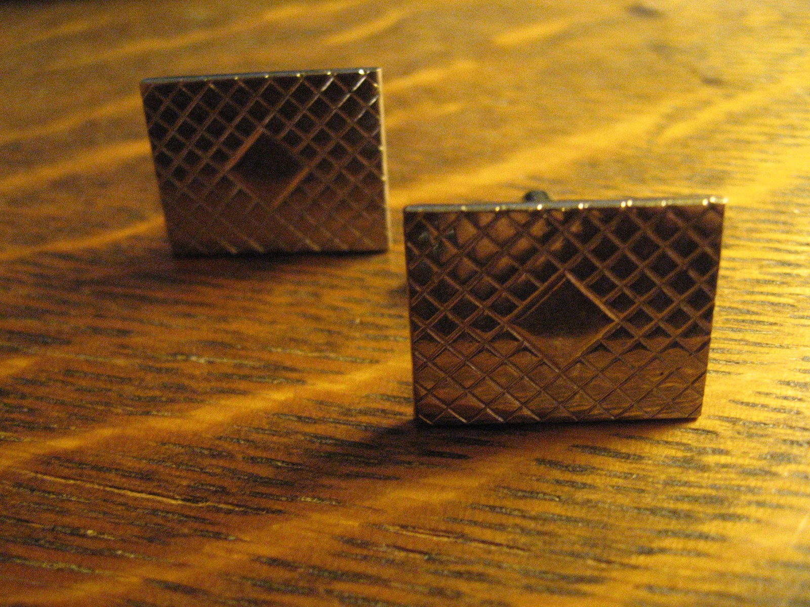 Cufflinks Vintage 1960’s Old Chrome Silver Lozenge Diamond Rectangle Retro Style