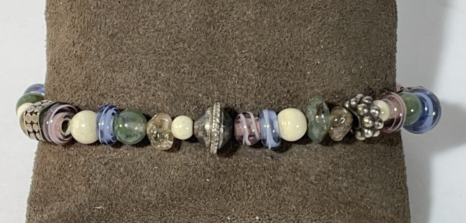 Vintage Sterling Silver Pastel Colors Beaded Bracelet Southwest Toggle Clasp 8″