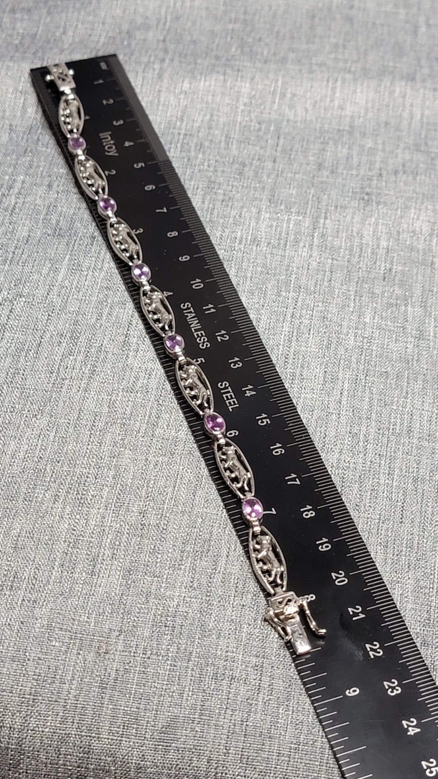 Vtg DBJ 925 Sterling Silver Tiger Amethyst Bracelet Box Clasp