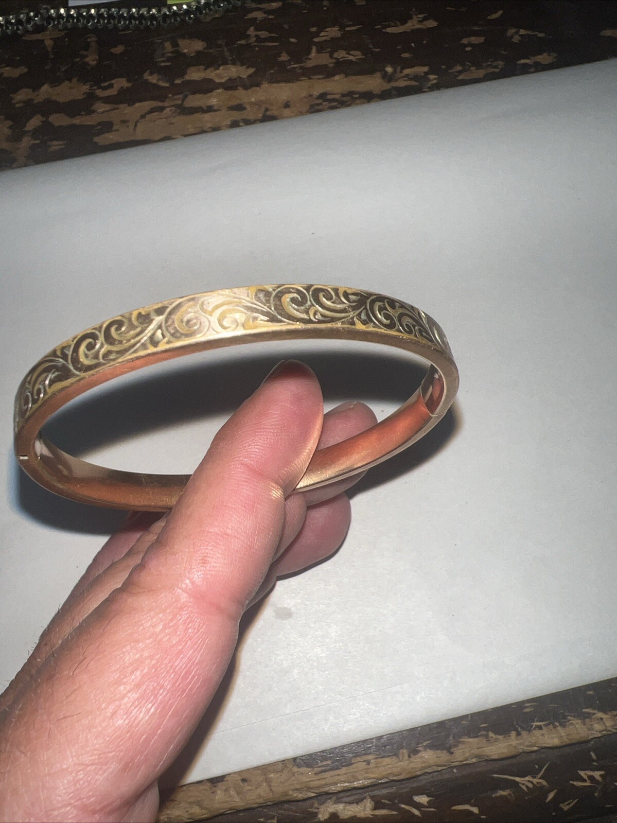 Vintage Victorian AAG 1/10 Rose gold Engraved Etched Bangle Bracelet READ