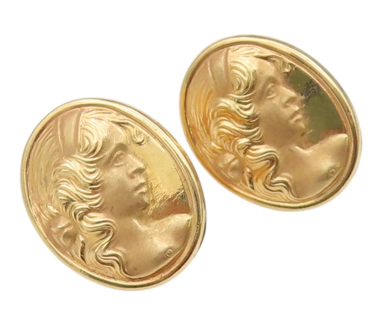 14K GOLD Vintage Earrings Classic Lady Profile Portrait Oval Studs GE357