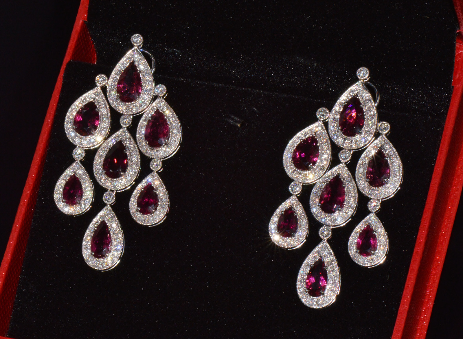 Certified Natural 23.53Cts Diamond Tourmaline 18K Solid Gold Chandelier Earrings