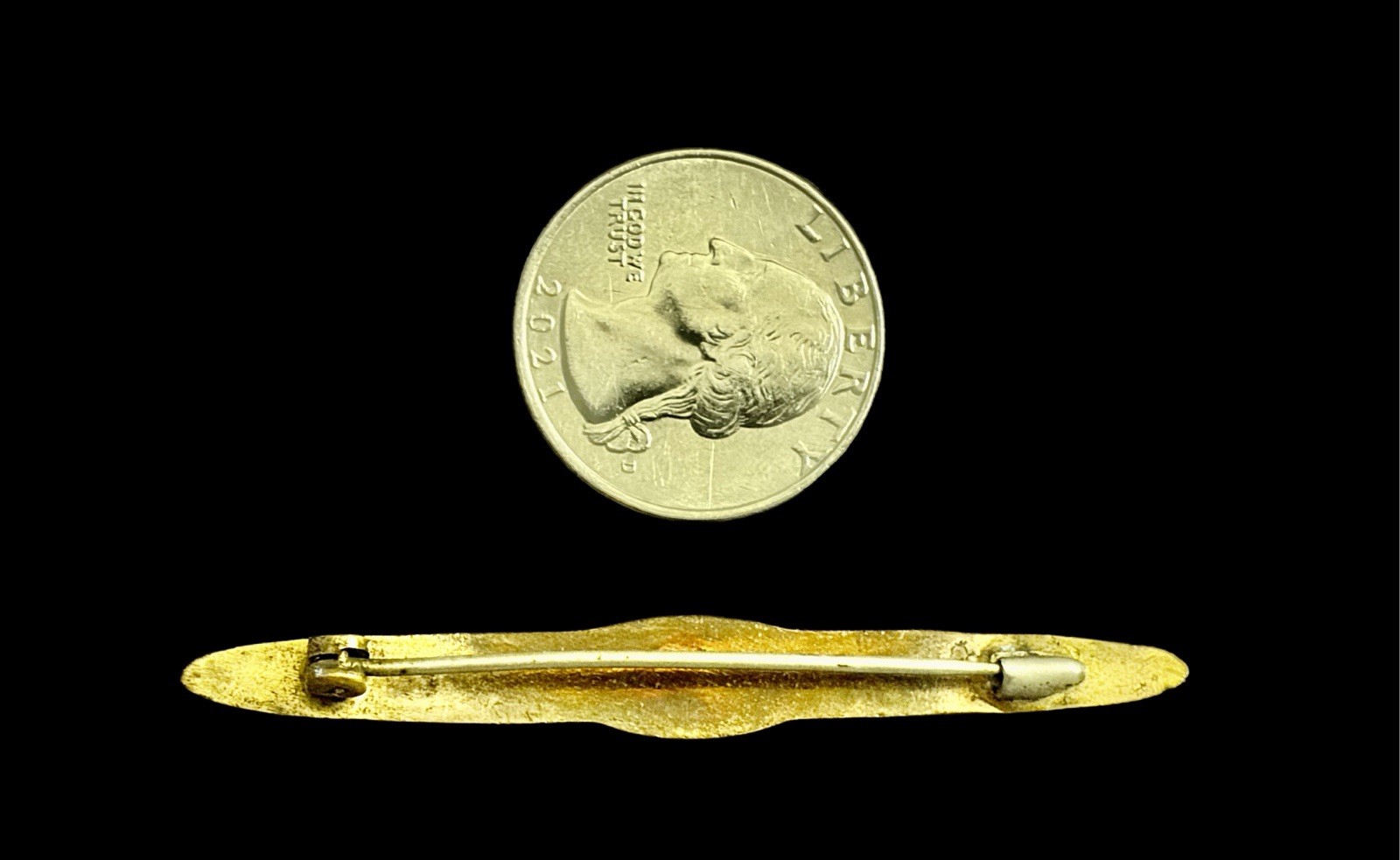 Antique Art Deco Era Turquoise Guilloche Brass Gold Wash Bar Brooch-~1920s