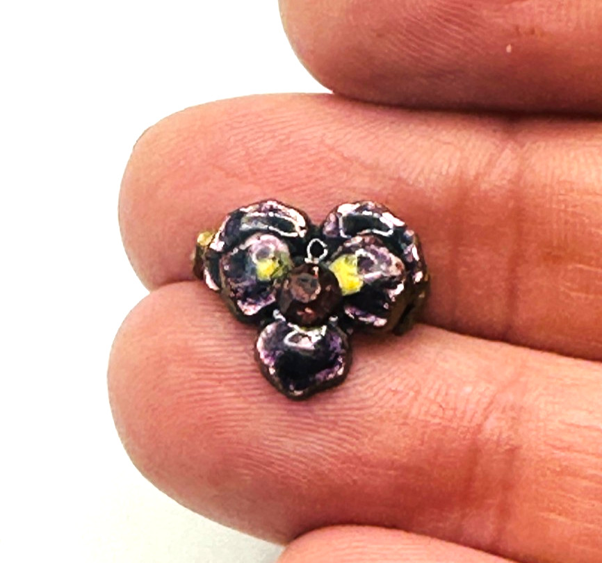 Vtg Antique Set 2 Tiny Purple Pansy Rhinestone Scatter Pins Adorable