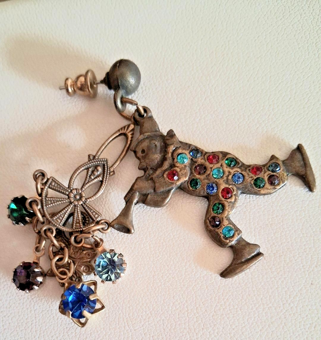 1950’s Multi-Color Rhinestone Clown Post Earrings! Pretty Rare!