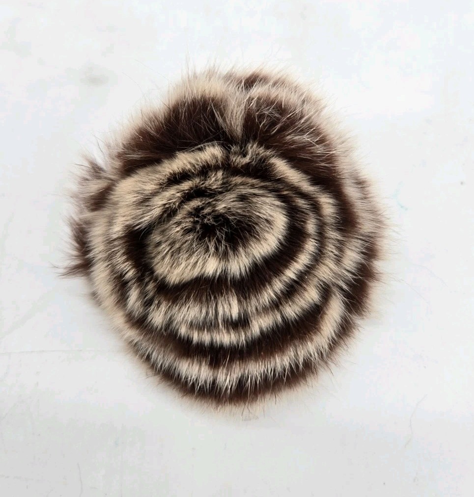 Vintage 90s Chinchilla Fur Brooch Pin