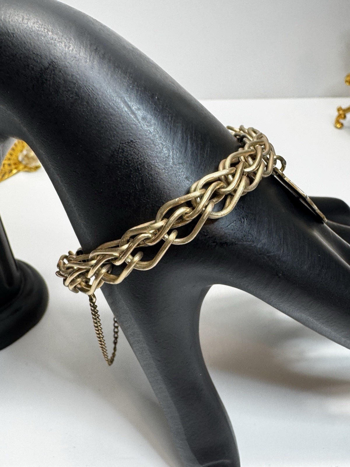 Vintage 12K Gold Filled Chain Bracelet Male Profile Charms Unmarked Retro 7” 50s