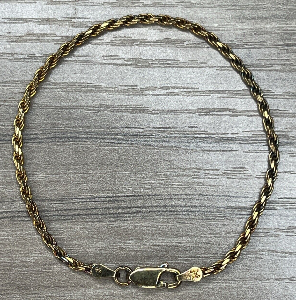 Vintage FB Italy Sterling 925 Gold Vermeil Wash Plated Rope Link Bracelet 6.75″
