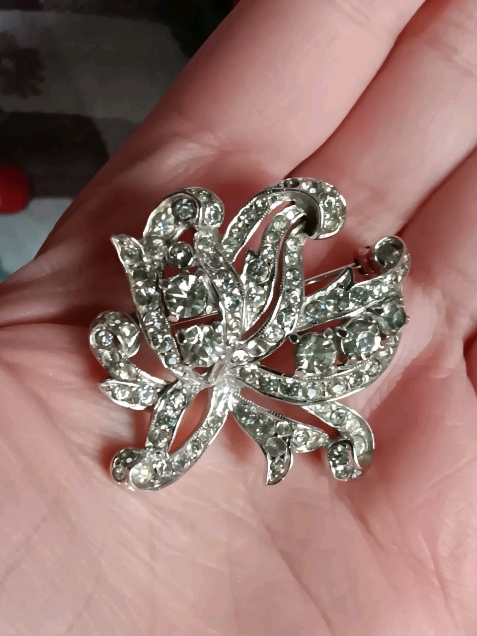 Vintage Dorsons Clear Rhinestone Silver-Tone Brooch Convertible Pendant 1940s