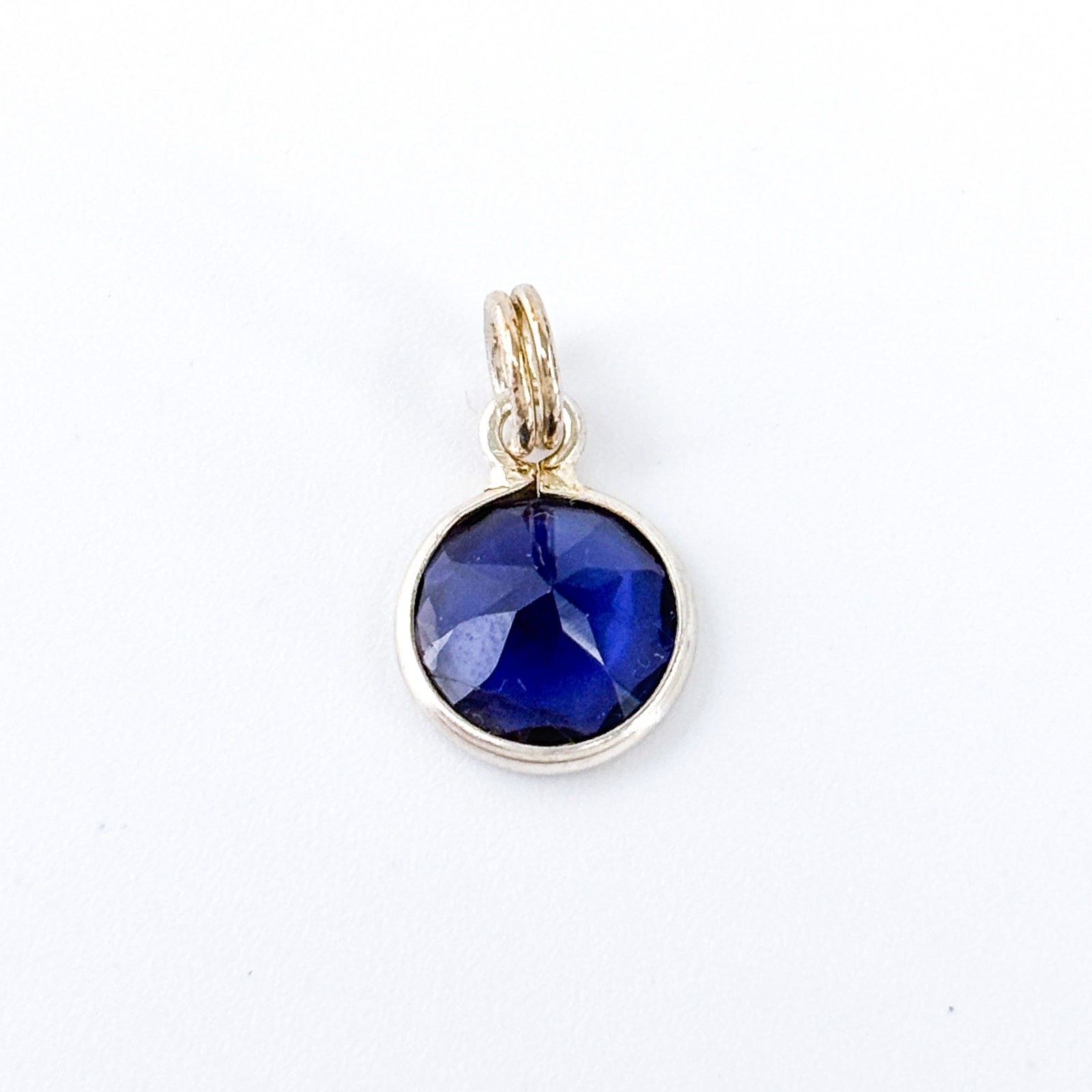 Vintage Sterling Silver 925 Blue Crystal Round Charm Pendant 1.5cm