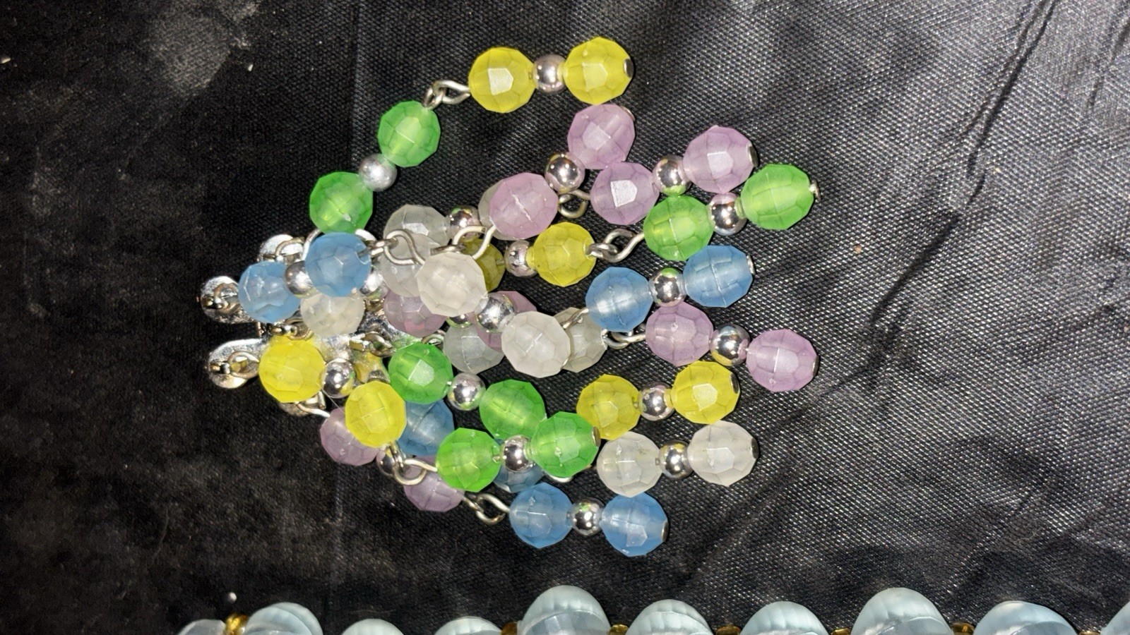Vtg West Germany Blue Glass Bead Necklace And Multi Colored Clip On Earrings Set