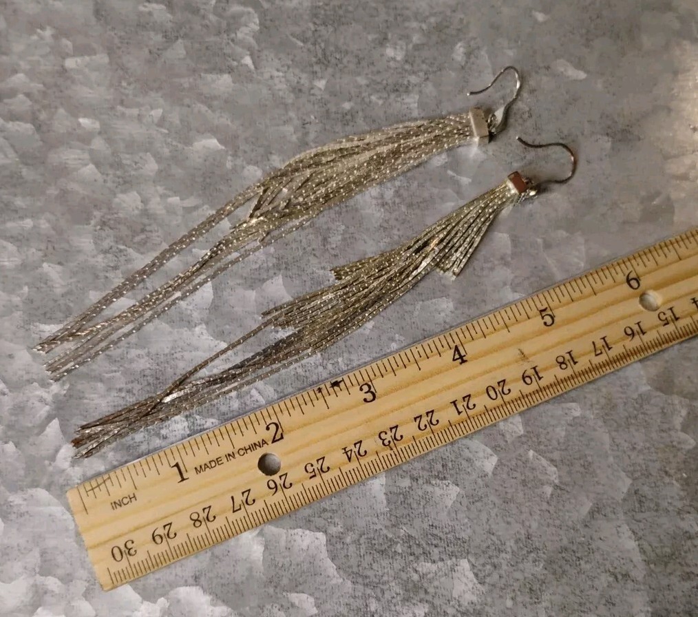 Designer HENRI BENDEL Dazzling 6″ Cascade Waterfall Silver Tone Earrings w/Bag!