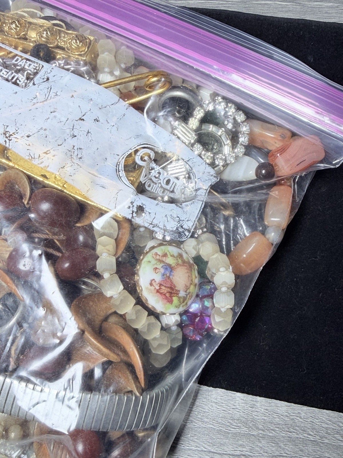 Vintage Mystery Jewelry Lot Boho Tumbled Stone Porcelain Repurpose Craft Upcycle