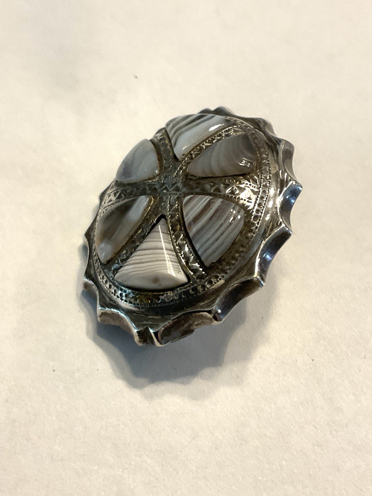 Antique Sterling Silver and Grey Agate Stone Scottish Pin 9.64 Grams