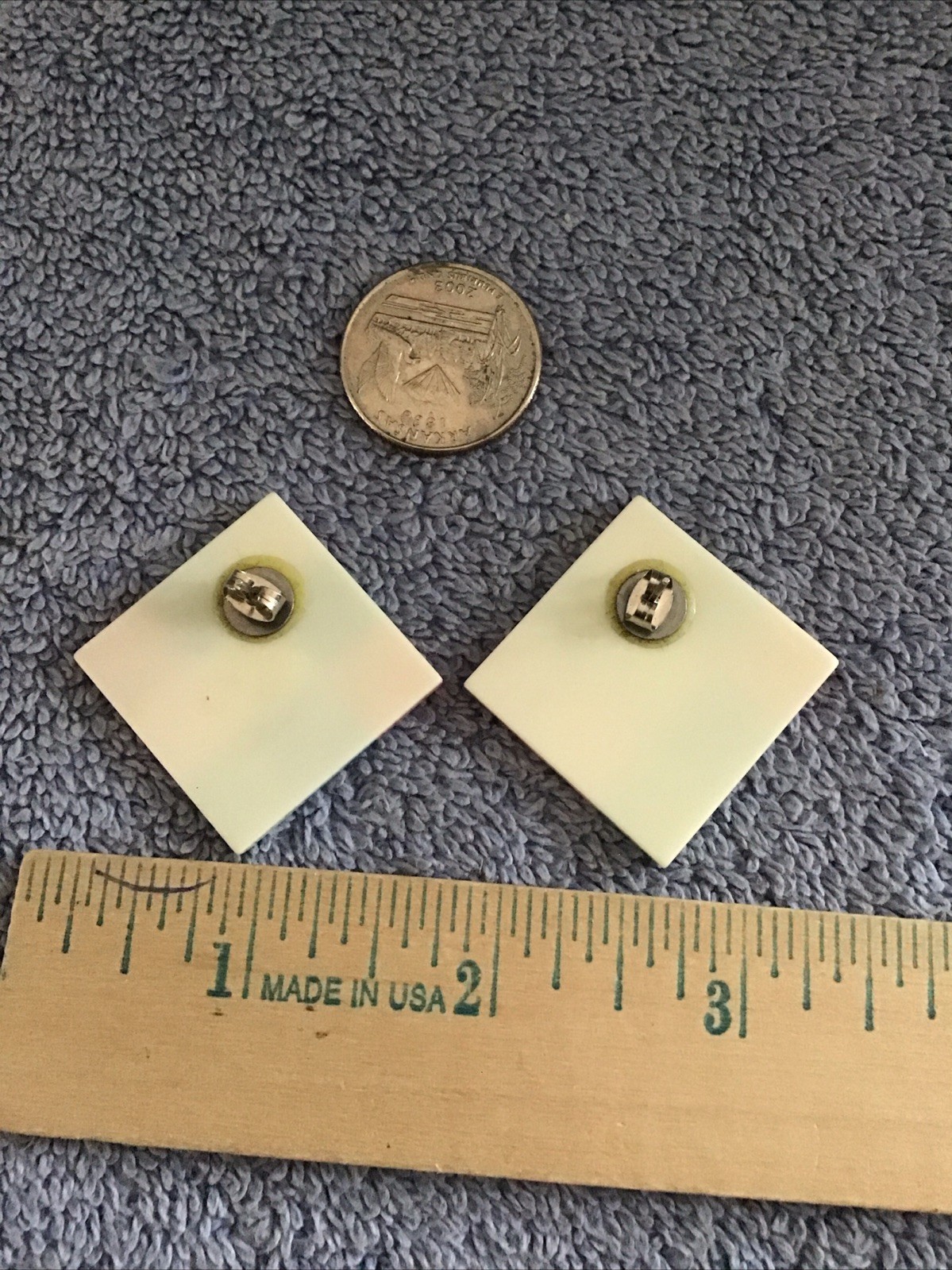Vtg MOP Earrings Square Checkerboard Pink Blue Pastel Spring Retro